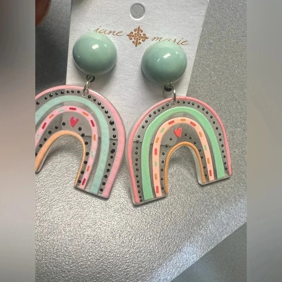 Good Vibes Only Pastel Retro Rainbow Dangle Earrings - Picture 2 of 6